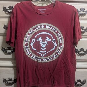 True Religion Burgundy Short Sleeve Logo Tee with White Graphic